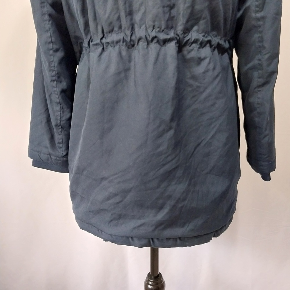 Tiffosi Navy Blue Hooded White Faux Fur Zip Up Button Down Long Sleeve Jacket M - Picture 12 of 15